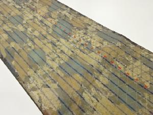 渡文製　引箔抽象霞に格子模様織出し袋帯